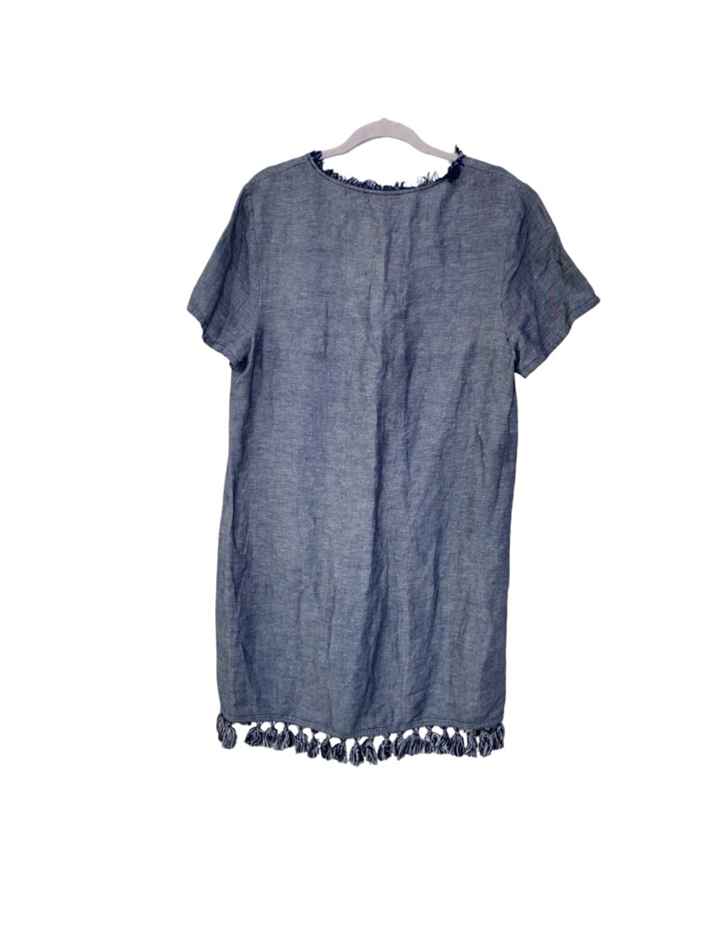 Highline Collective Blue Fray Detail Shift Dress with Fringe Hem - Picture 4 of 4